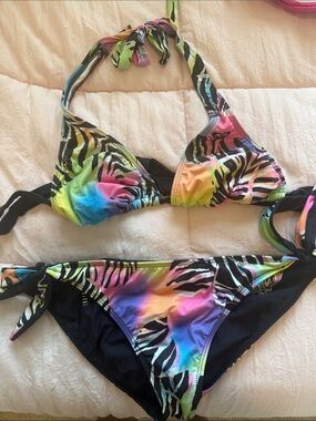 Roxy Neon Zebra Print Tie-Side Bikini Top & Bottom
